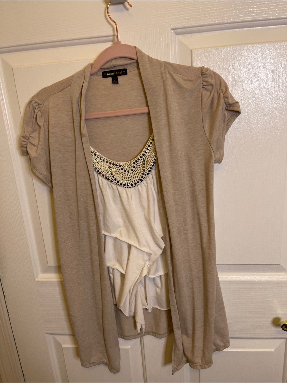 HeartSoul Label with Cream & Tan One Piece Cardigan.